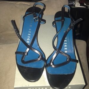 SZ 8 Walter Steiger Paris black kitten heel sandal